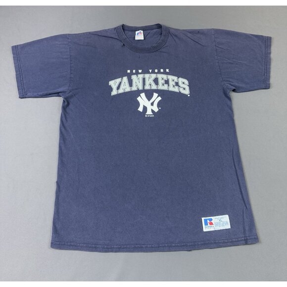 Vintage Y2K New York Yankees Baseball MLB Russell Athletic Youth XL Fade Tee - Picture 1 of 13